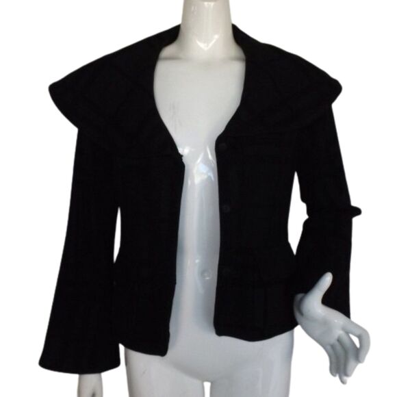 ALICE + OLIVIA Jacket, S,Black Plaid,Bell sleeves, Silk Lined, Big collar,Snaps - Picture 8 of 14